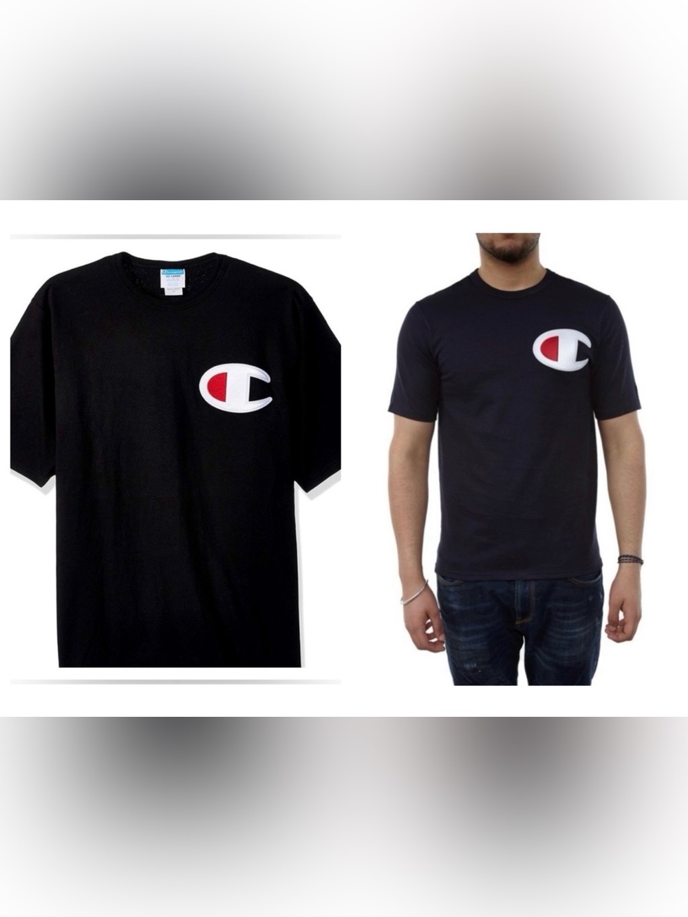 Champion Heavyweight Black Heritage Tee BIG C Patch Short Sleeve T-Shirt